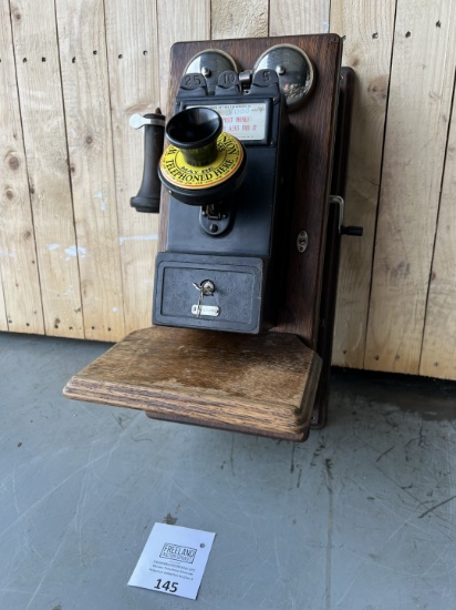 Western Electric OAK Wall Telephone with Gray Coin Collector
