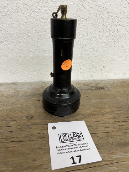 Black wooden telephone terminal top receiver stamped "A POTVIN"