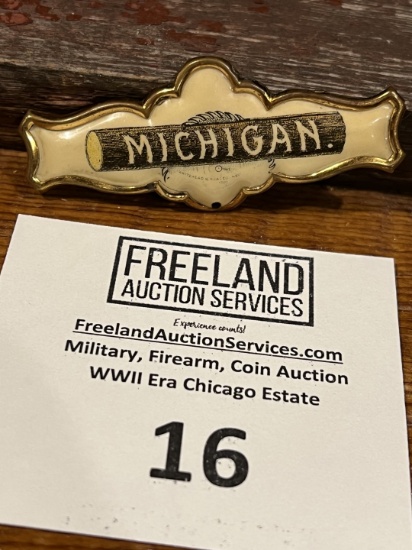 rare Whitehead & Hoag MICHIGAN 1890s Logging Celluloid Pin