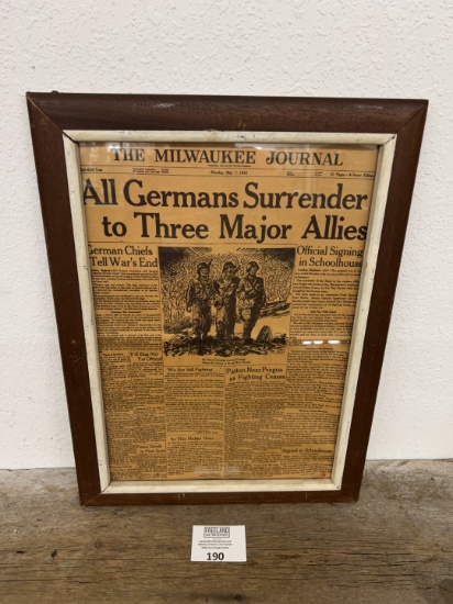 May 7, 1945 WWII The Milwaukee Journal newspaper framed headline