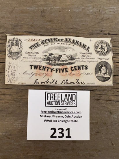 The State of Alabama Twenty-Five Cents Confederate States Treasury Notes