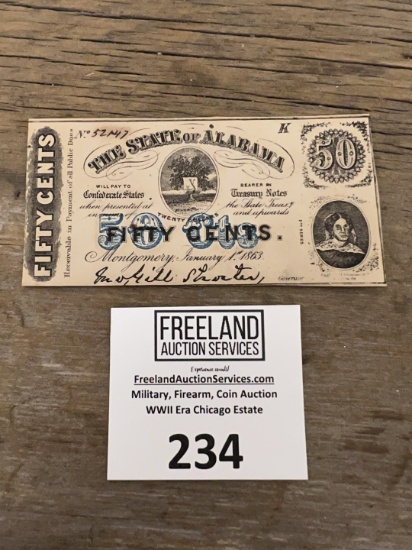 The State of Alabama FIFTY CENTS Confederate States Treasury Notes