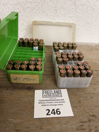 Group of 41 MAG ammo reload boxes