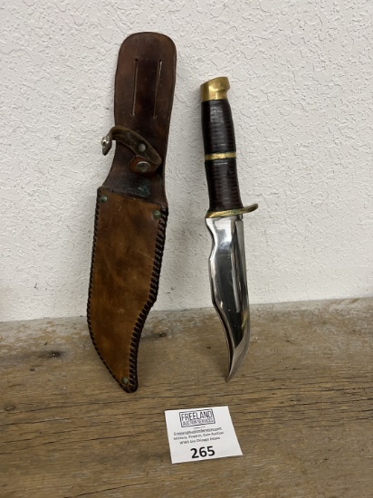 Large handmade Layered Leather Handle BOWIE/Fighting Knife, very heavy with leather sheath