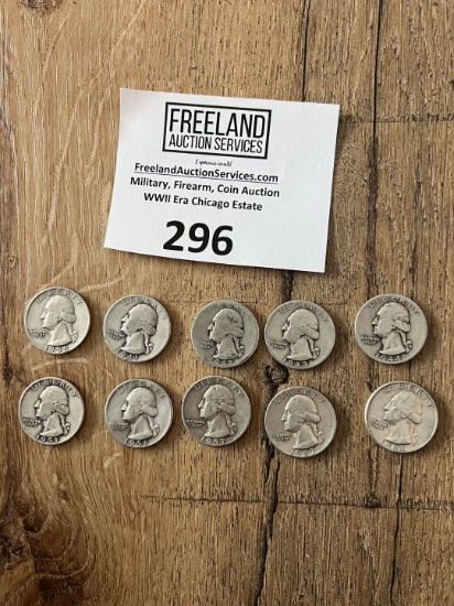 TEN Silver Washington Quarters 1941, 1942, 1943, 1944, (2) 1951, (2) 1957, 1958 & 1963