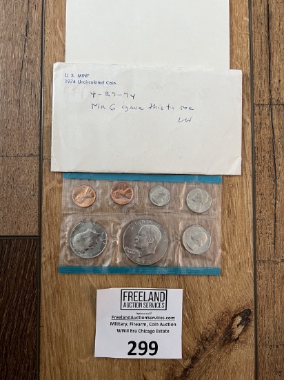 1974 Uncirculated U.S. MINT coin set Dollar, Quarter, Nickel, Dime, Pennies