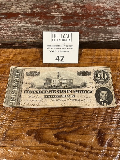 $20 Confederate States of America RICHMOND Twenty Dollar Bill ORIGINAL