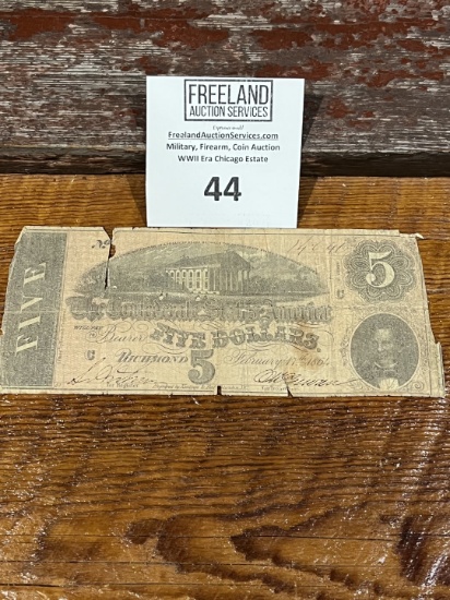 $5 The Confederate States of America FIVE DOLLARS Richmond 1864 Original Bill