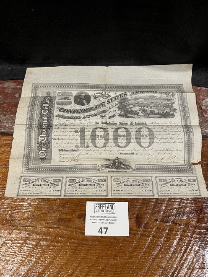rare 1863 $1000 One Thousand Dollar Bill CONFEDERATE STATES OF AMERICA