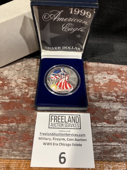 1999 American Eagle PAINTED Silver Dollar 1 OZ FINE SILVER