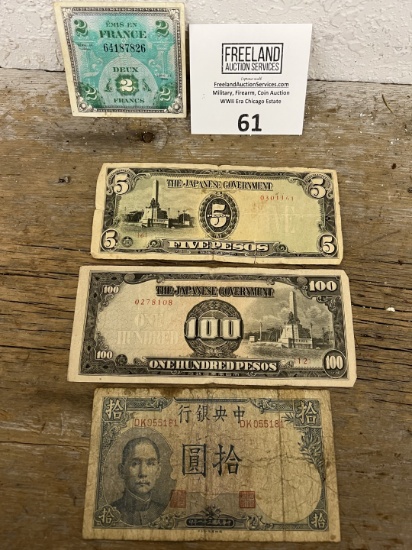 WWII Japanese and Chinese Currency $100 Pesos, etc…