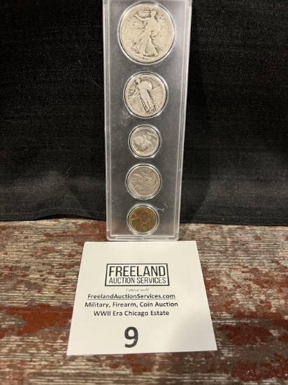 SILVER Coins 1927 Walking Liberty, 1926 quarter, 1926 Dime, 1926 Nickel, & Penny