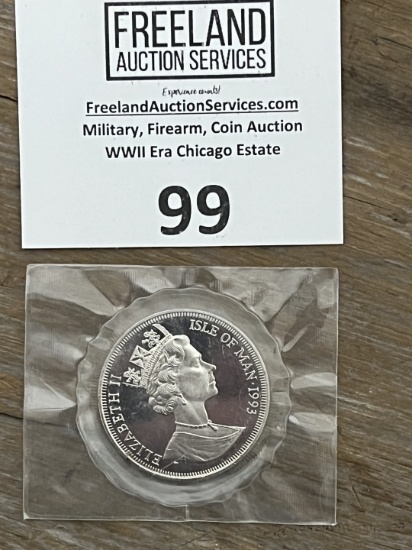 Elizabeth II Isle of Man 1993 ONE OZ Silver Coin  1 Crown
