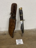 Large handmade Layered Leather Handle BOWIE/Fighting Knife, very heavy with leather sheath