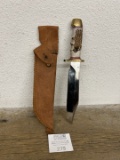 CUSTOM MADE John Mims fancy White Tail handle Sportsman Knife and Sheath