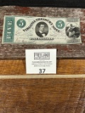 Virginia Treasury Note $5 Five Dollars No.6792 Confederate Currency ORIGINAL