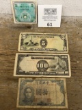 WWII Japanese and Chinese Currency $100 Pesos, etc…