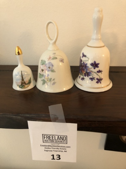 Beautiful Set of 3 Porcelain floral bells