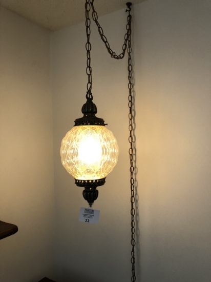 Vintage Mid-Century Glass Hanging Brass Fixture Lamp