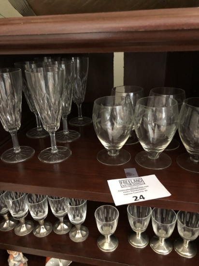 Large group of fancy Stemware Glasses and Wine Glasses