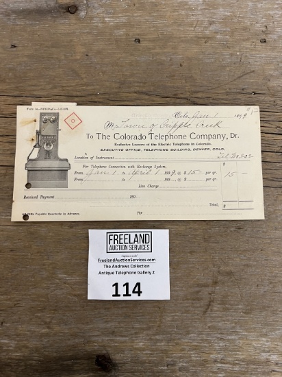 The Colorado Telephone Company 1899 Telephone bill