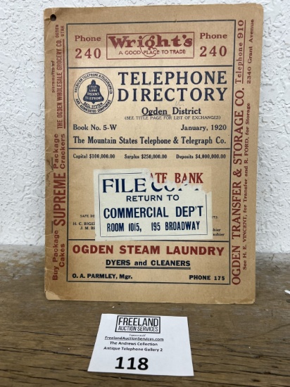 The Mountain States Telephone & Telegraph Co. 1920 Ogden UTAH Directory