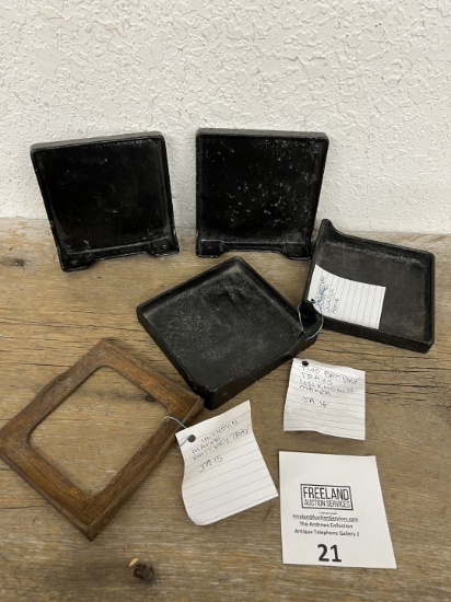 FIVE cast iron telephone battery trays for early wall telephones