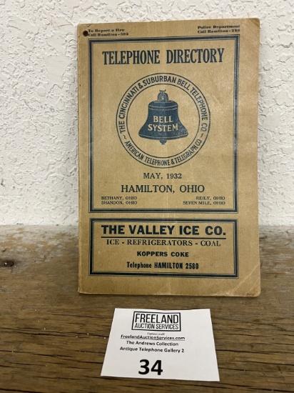The Cincinnati & Suburban Bell Telephone Co May 1932 Hamilton Ohio phone book