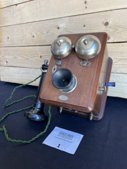 1880s Manhattan Electrical Supply Co. WALNUT Compact Telephone w/ Long Pole Receiver