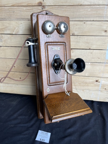 RARE 1901 KEELYN TELEPHONE Co. Chicago unusual OAK Wall telephone