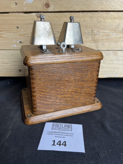 1890s OAK Holtzer Cabot Telephone extension bell box with COW  BELLS