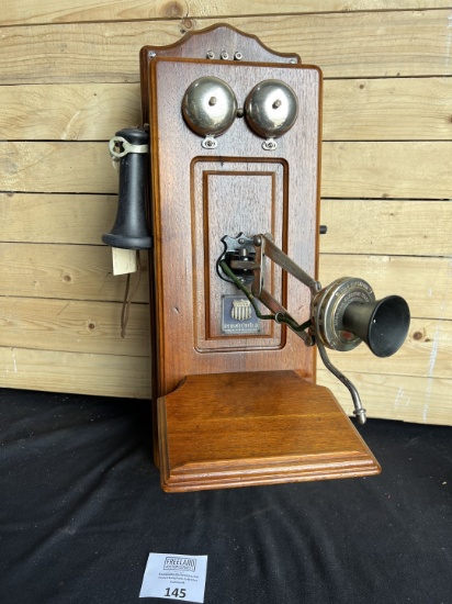 1890s walnut American Electric wall telephone with Swing A Way arm