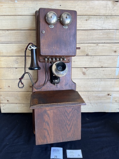 1908 WESCO Style No. 3 Oak Two Box wall telephone