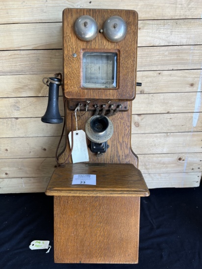 CHICAGO Telephone Co. Oak GLASS FRONT Two Box wall telephone