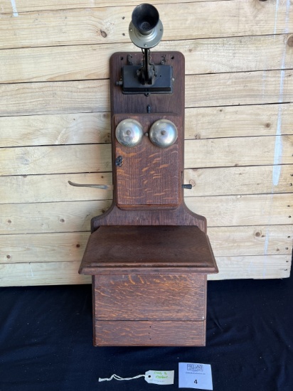 1880s Oak Viaduct PADDLE wall Telephone ready for restoration w/Coin Edge transmitter