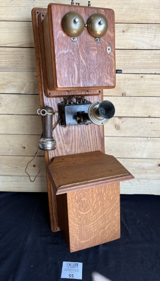 OAK Stromberg Carlson late 1890s 2 Box wall telephone with Nickel bottom receiver