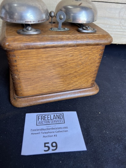 1890s OAK Manhattan Extension telephone bell box with early unusual ringer