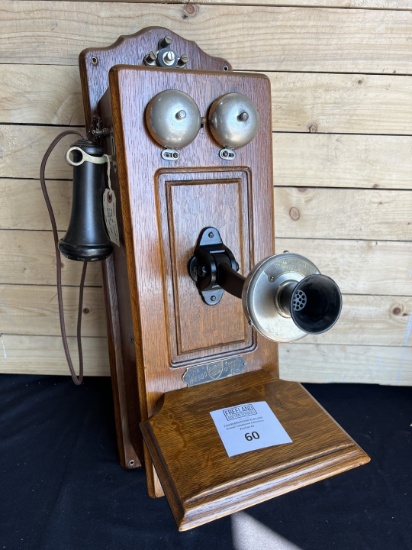 1909 OAK WESCO Picture Frame Cathedral Top Single Box wall telephone