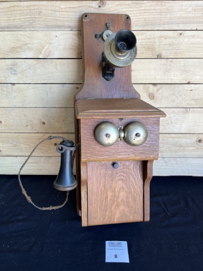 Early 1900s Swedish-American CHICAGO Oak Fiddleback wall telephone