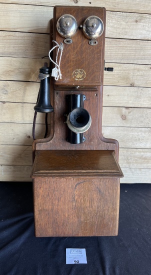 The IMPERIAL Sumter Oak 2 Box Wall telephone with marked receiver cap