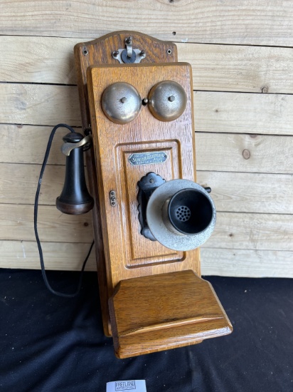 MUSEUM QUALITY Oak SUMTER singlebox wall telephone with marked receiver cap