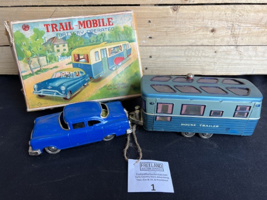rare 1950s GW Trail-Mobile Battery Operated Made in Japan Car/House Trailer in original box!