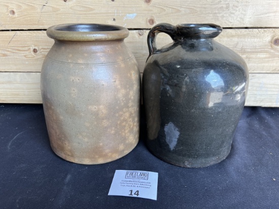 Pair of Antique Stoneware Pieces One Crock & One Jug