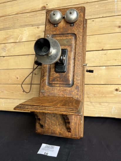 Cadiz Electric Co. Crescent Phone Model Oak wall telephone Cadiz, Ohio