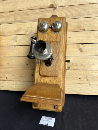 1903 Oak Utica Telephone Company RARE wall phone with Raised Panel