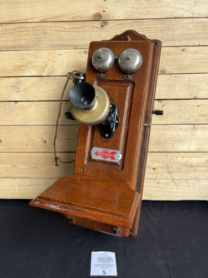 1903 Central Telephone & Electrical Early NARROW Oak Telephone