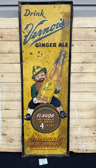 1950 SUPER RARE "Drink Vernor's Ginger Ale" Vertical 54" Original Advertising Sign