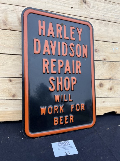 Heavy Gauge Steel Harley Davidson Repair Shop "Will Work for Beer"