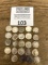25 Silver ROOSEVELT Dimes 1940s/50s/60 in good condition