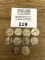 Group of 10 Washington Silver Quarters 1940s-60s